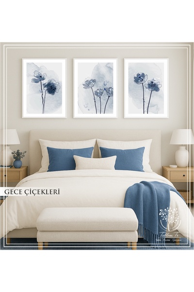 Tablomtr Gece Çiçekleri - Dijital Baskılı Beyaz Metal Çerçeveli Gerçek Camlı ...