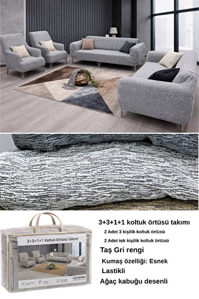 uzhanem Streç Lastikli Esnek Yıkanabilir 3 3 1 1 Jakarlı Koltuk Örtüsü Takımı...