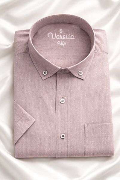Varetta Erkek Pudra Pembe Gömlek Kısa Kollu Cepli Kareli Yaka Düğmeli Pamuklu...