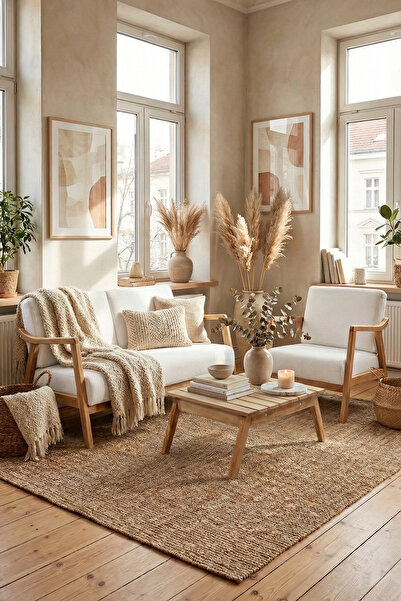 Zem Favela Bohem Çay Seti Natürel Ahşap, Kırık Beyaz(1 ADET IKİLİ BERJER 1 AD...