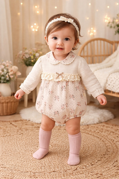 AKİ MODA KİDS طقم رومبير للفتيات الصغيرات مكون من قطعتين مع جوارب من الموسلين...