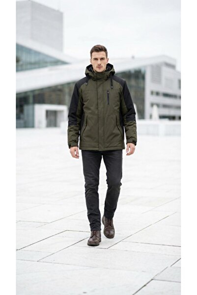 BIGAZZI Erkek İki Renk İçi Polarlı Kapşonlu Mont