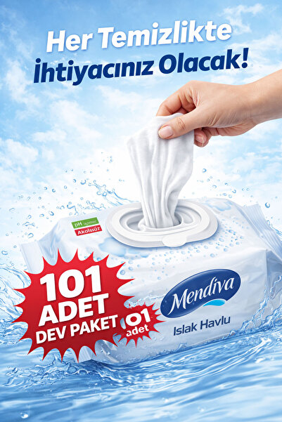 Mendiva Islak Havlu 101 Adet pH Uyumlu Alkolsüz Islak Mendil Pratik Kapaklı H...