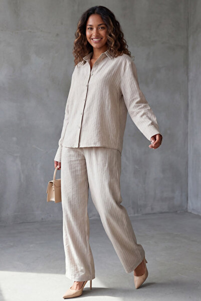 Madmext Γυναικείο Σετ Πουκάμισο Tensel Stone Color Ριγέ MG2695
