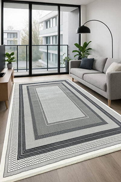 4 Square Meters - 6 Square Meters Thick Modern Woven Living Room Kitchen Rug Antiallergic Grey Blue