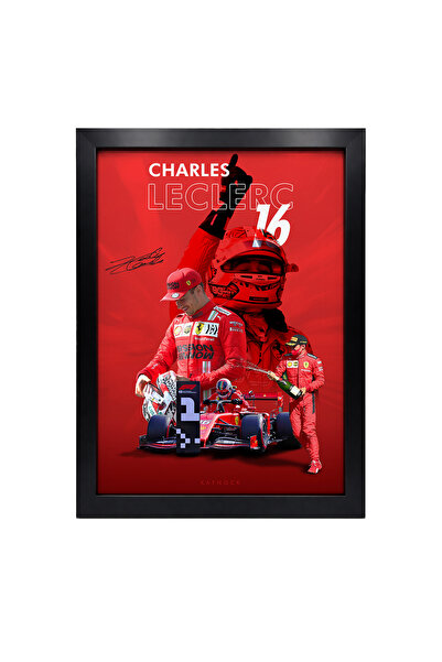 KAYNOCK Charles Leclerc, Scuderria Ferrari, Formula 1, Poster Tablo Siyah Çer...