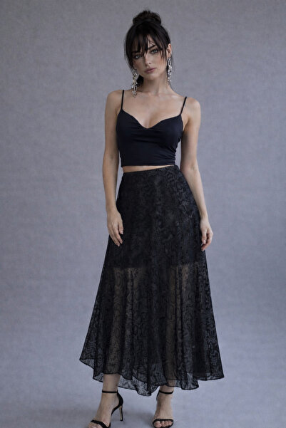 Be Best Fusta neagră de damă cu model Flok cu imprimeu cu căptușeală BE384