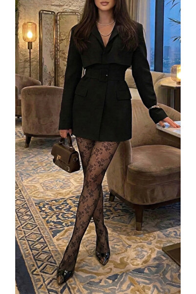 Pompea Dres Dama cu Model Floral, dresuri negre transparente cu imprimeu tran...