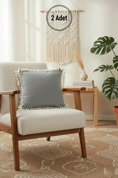 NDC HOME Sivi antracit jastuk za dekoraciju sa pomponima 43 x 43