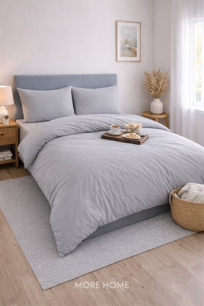 MORE HOME غطاء لحاف فردي + غطاء وسادة (بدون ملاءة) رمادي