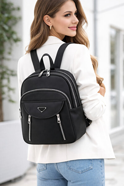 Esse Es-sE Siyah Kadın Sırt Çantası Çok Bölmeli Fermuarlı Günlük Kullanım Mod...