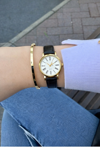 Sobce Retro Minimal Şık Deri Kahve Kordon Kadın Kol Saati