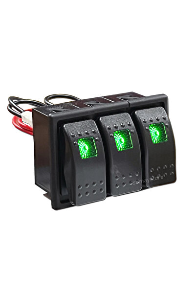 SomayStore Tekne Carling Switch Panel 3 Anahtar Slim Model 12/24v Yeşil Işık