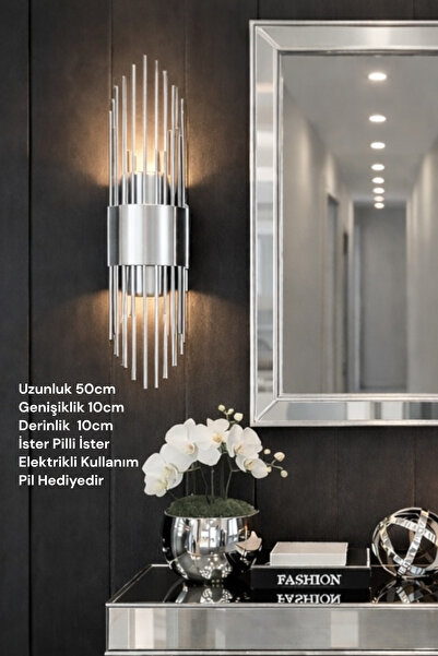 shop Siena Modern Krom Gümüş Pilli ve Elektrikli Günışığı Ledli Duvar Apliği ...