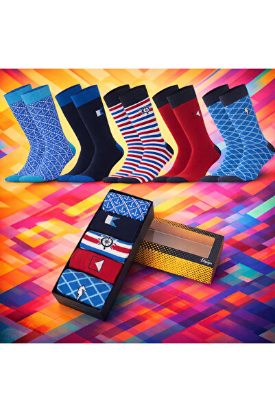 esdekor 5-Piece Men's Socks Set, Sizes 41-46, Cotton Piece Collection, Navy B...