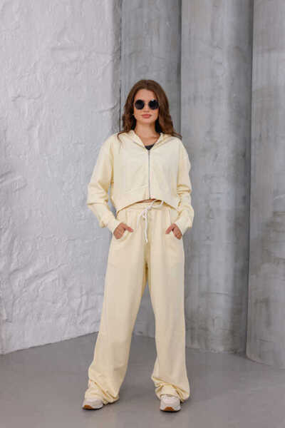 MOSRANİC Women's Yellow Oversized Zippered Hooded Tracksuit Set |   Msc 503