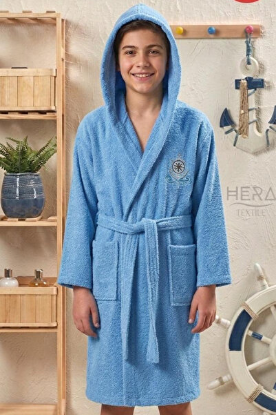 HERA 100% Cotton Hooded Young Children's Bathrobe, Pack of Belt Unisex