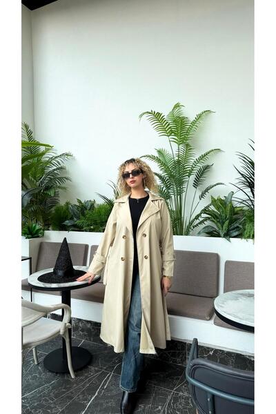 BELİS WEAR Women's Long Belted 4-Button Trench Coat – Water-Repellent Fabric
