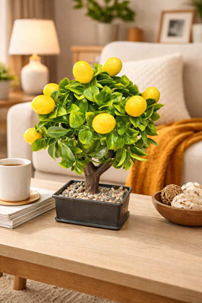 ENG PARTİ DÜNYASI Limon Yapay Ağaç Dekoratif Saksılı (Bonsai Form)