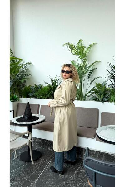 BELİS WEAR Women's Long Belted 4-Button Trench Coat – Water-Repellent Fabric