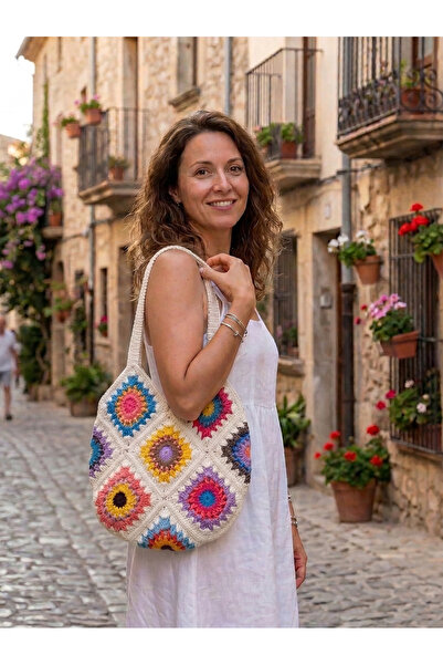 Masal Örgü Evi Geantă de umăr pentru femei, colorată, tricotată manual, pentr...