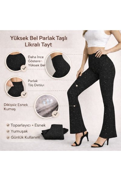 Enva Store Stone Leggings Flared L Stretch Fabric Black