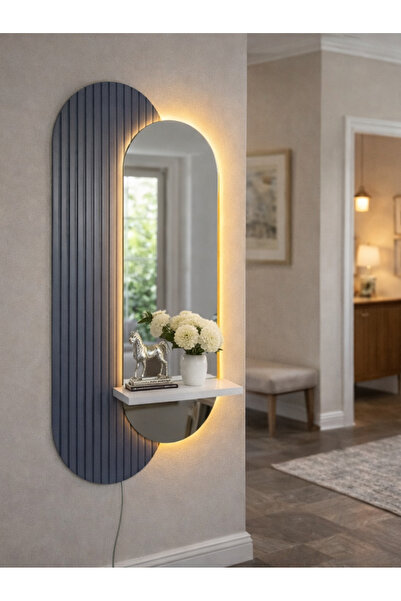 EVODE DESIGN Aynalı Lüks Modern LED Duvar Dekoru – Raflı Tasarım – Uzaktan Ku...