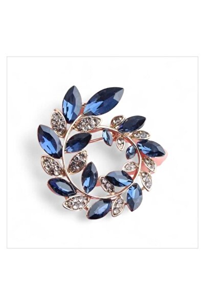 ESJ Kristal Zirkon Taş Çelenk Kadın Broş Ebat: 3,6*4,3 Cm GOLD