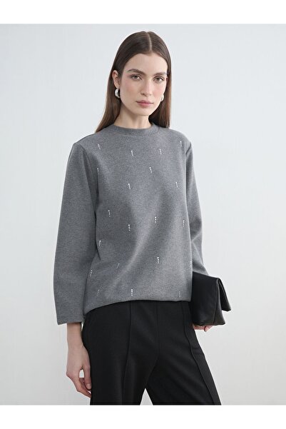 LC Waikiki Bisiklet Yaka Taşlı Kadın Sweatshirt Tunik