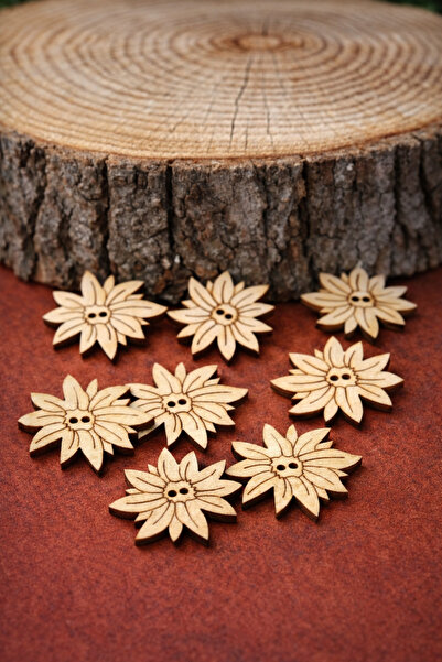 İMREN AKSESUAR زر خشبي طبيعي مقطوع بالليزر ورسم على شكل زهرة 3 سم 1 عبوة 8 قطع