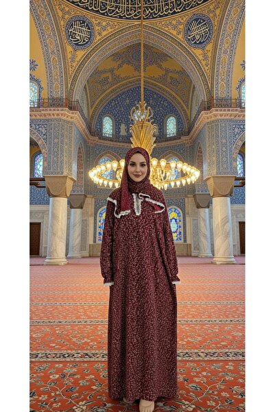 ARMİZA Tek Parça Pamuklu Dantelli Şallı Namaz Elbisesi