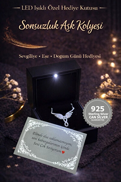 CAN SİLVER 925 Ayar Gümüş Beyaz Zirkon Taşlı Sonsuzluk Gümüş Kadın Kolye-Işık...