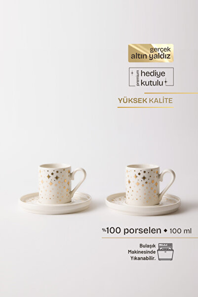 TUSE LIVING Starfall Gerçek Altın Yaldızlı Yıldız Desenli 4 Parça 2 Kişilik P...