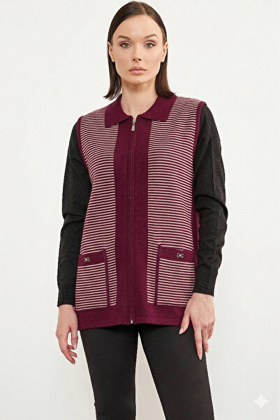 Sementa Πλεκτό γιλέκο με φερμουάρ Polo Neck - Claret Red