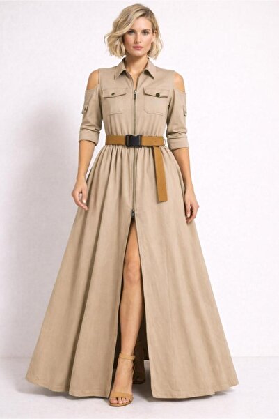 ALYEL NAKER فستان قميص بتصميم خاص بطول ماكسي مع تفاصيل عملية وسحاب