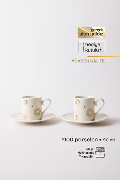 TUSE LIVING Elio Gerçek Altın Yaldızlı Güneş Desenli 4 Parça 2 Kişilik Porsel...