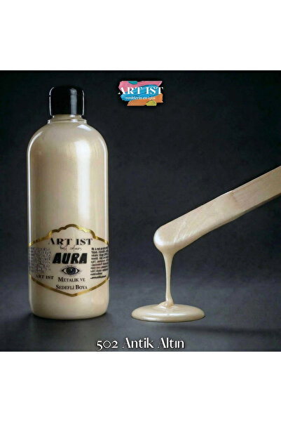 ART IST AURA Sedefli ve Vernikli Metalik Akrilik Boya 500 ml – 502 Antik Altın |
