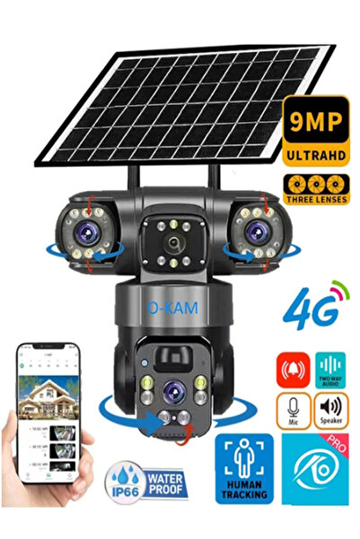 O-KAM 6060 9mp (3 3 3) Üç Kameralı Ultrahd 4g Güneş Enerjili Akıllı Güvenlik ...