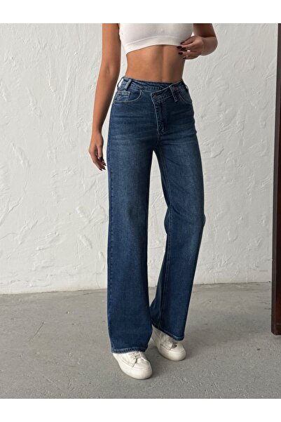 ADAMODA.RO Blugi evazat elastici cu talie asimetrică