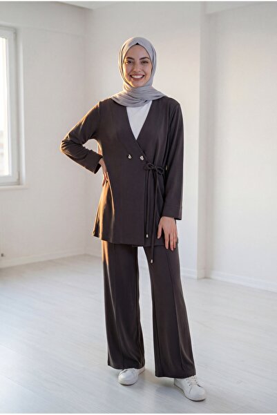 BENAHOLL Σετ Πικέ με Παντελόνι και Ζαρτιέρες με Διπλά Κουμπιά - EY2510 Καφέ