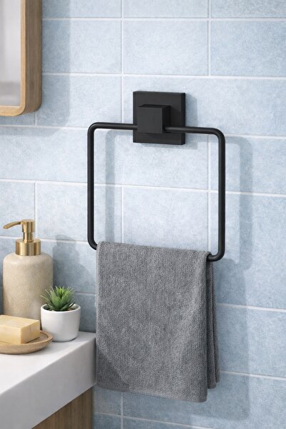 Capella Yapışkanlı Havluluk Banyo Askısı Kare Havluluk Siyah