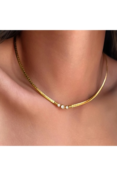 Mimoza Accessories Zirkon Taşlı Gold Choker Kadın Kolye