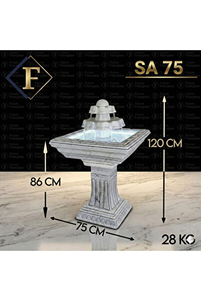 Future Fiberglas Hazır Süs Havuzu, Mermer Efekti, Beyaz 75 X 75 X 120 Cm