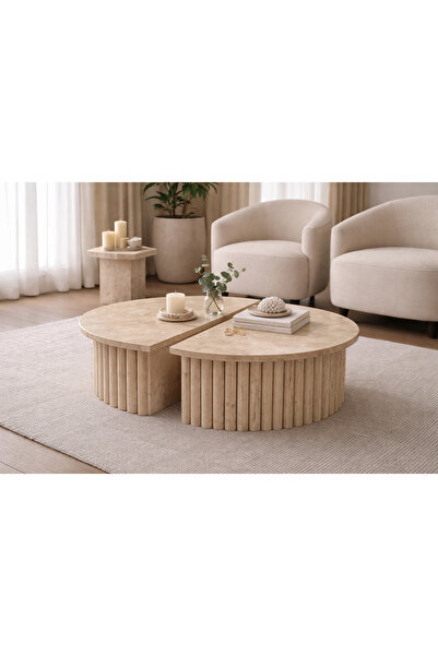 niza dekorasyon DOĞAL TRAVERTEN PAPATYA AYAK ORTA SEHPA