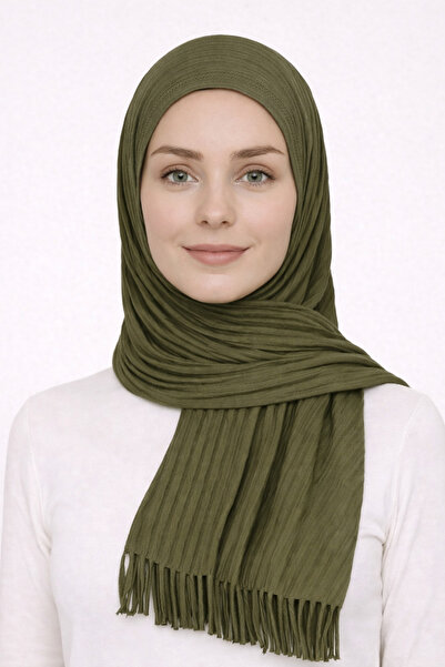 Merve Nayir Şal practic plisat, verde kaki