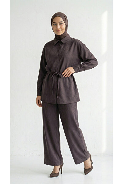 BENAHOLL Σετ Παντελόνι Laliz Tunic με Κουμπιά και Φαρδιά Μπατζάκια-NL816 Καφέ