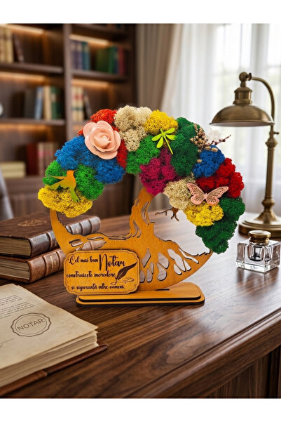 OEM Cadou Copacul Vietii, cu licheni stabilizati, din lemn bej, „Notar”, 20cm...