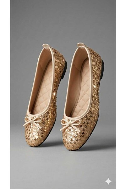 Aybar Pullu Simli Fiyonklu Kadın Şık Günlük Babet