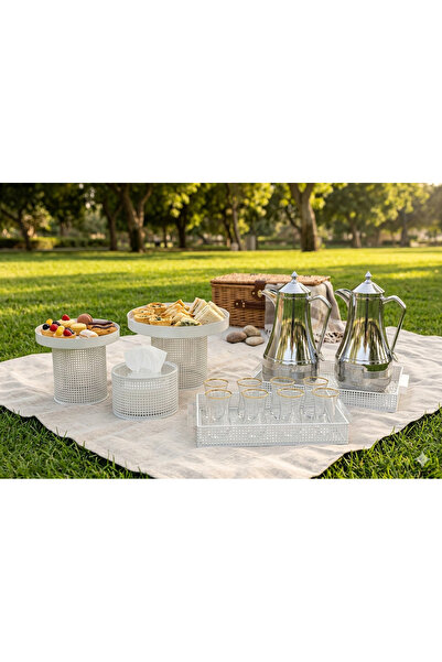 Generic طقم ضيافة عصري متكامل – مكون من طقم ترامس شاي وقهوة + طقم استاند كيك ...