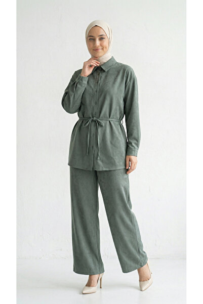 BENAHOLL Σετ Παντελόνι Laliz Tunic με Κουμπιά και Φαρδιά Μπατζάκια-NL816 Χακί